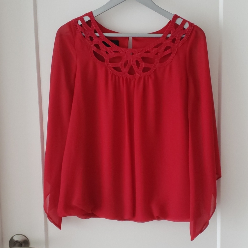 AB Studio Blouse with Embellished Neckline